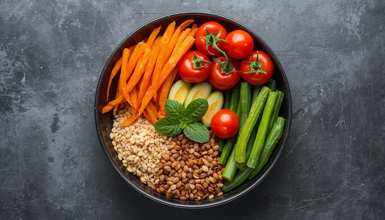 Healthy balanced meal with vegetables and grains