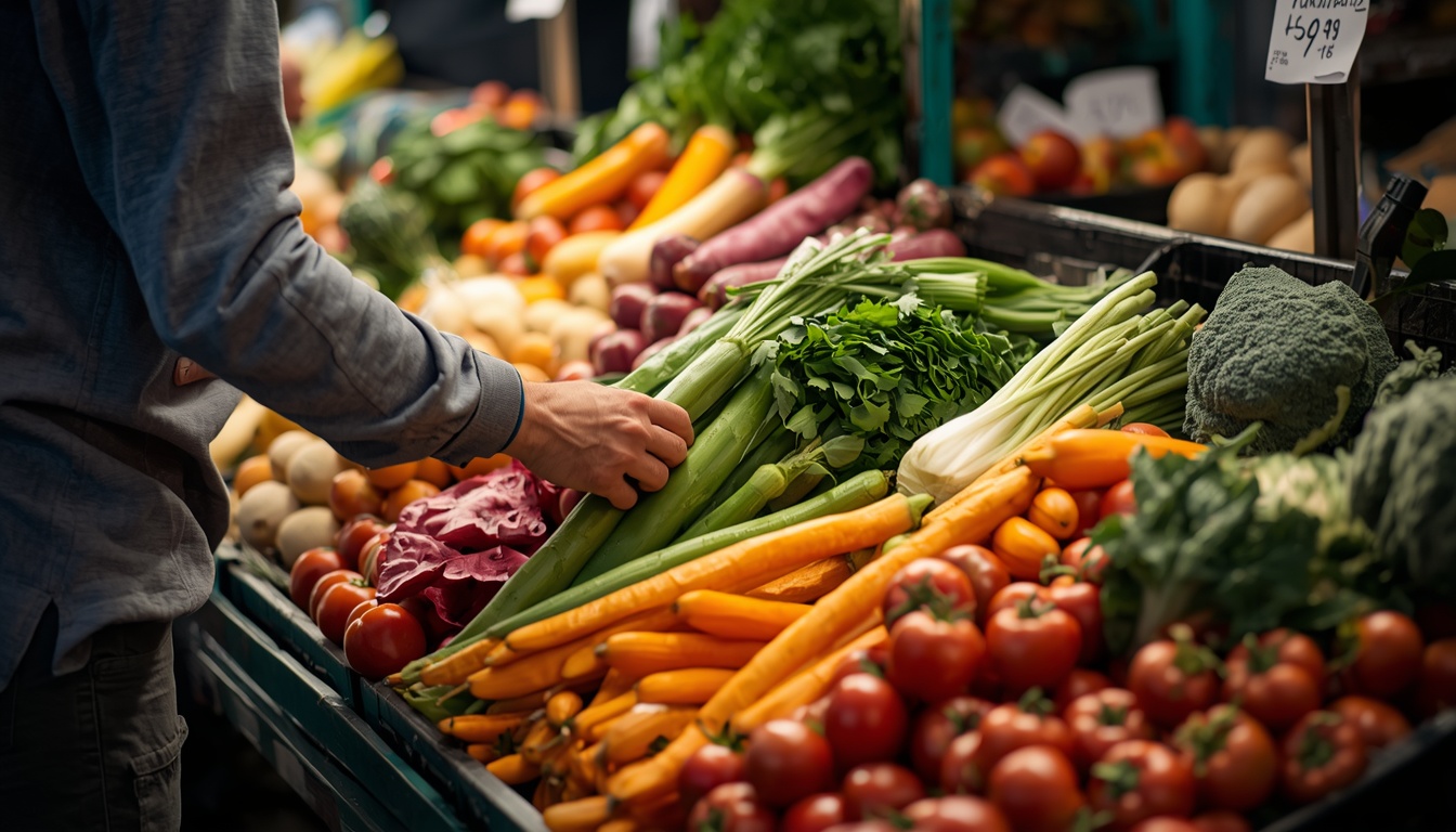 Person selecting fresh ingredients at market
